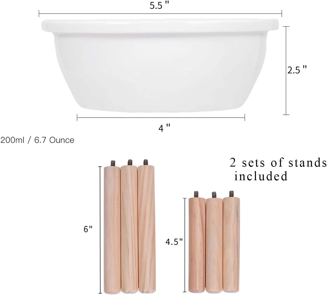 Raised Cat Feeder with Stand, Elevated Bamboo Stand with 3 Ceramic Bowls, anti Slip and Removable Feet