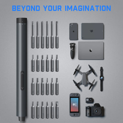 E1 Pro 3.7V (Not Led) Cordless Electric Screwdriver Kit, 3 N.M Torque with 24 Magnetic Bits, Quick-Charge Battery & Magnetic Holder - Ideal for Electronics Repair (Phones, Laptops, Watches)