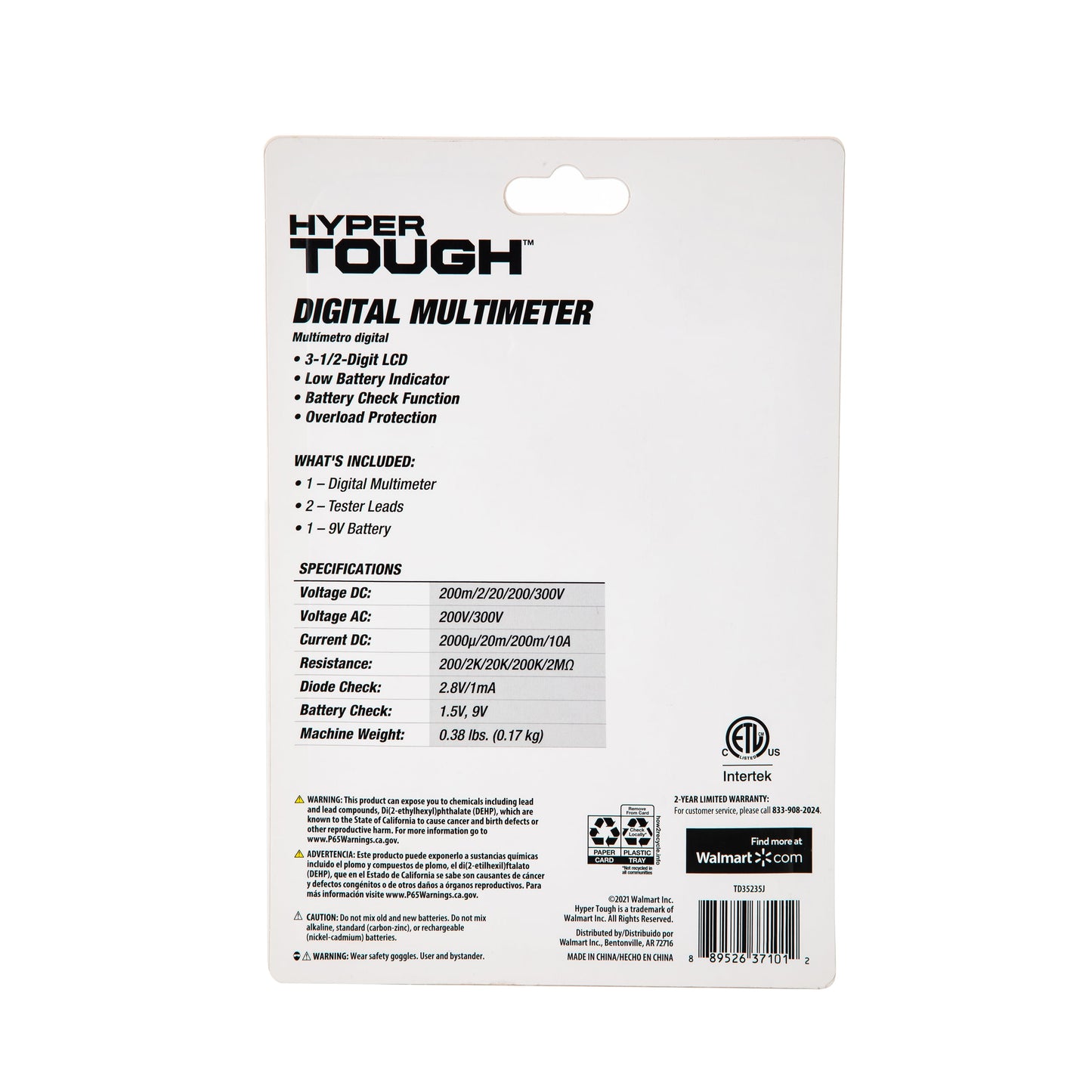 Digital Multimeter TD35235J, 3 1/2 Digit Screen, New, 4.25 Inch Assembled Product Width