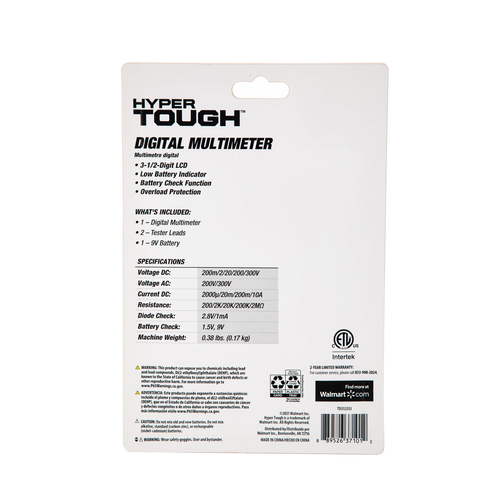 Digital Multimeter TD35235J, 3 1/2 Digit Screen, New, 4.25 Inch Assembled Product Width