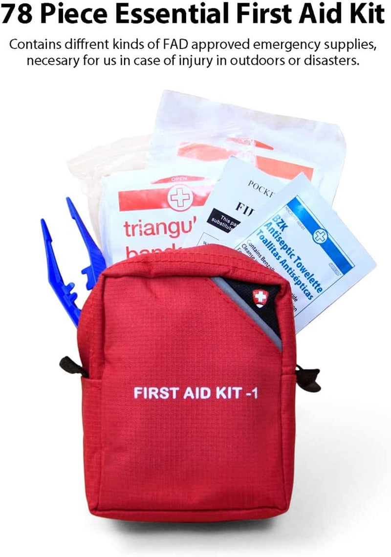 Mini First Aid Kits,Small Waterproof Emergency Medical Survival Kit for Camping,Hiking,Travel,Backpacking,Vehicle,Outdoors & Sports（78 Pieces）