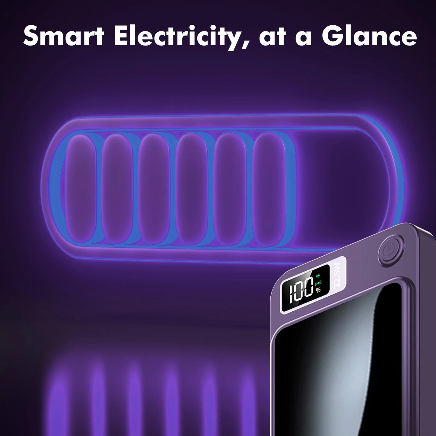 Wireless Power Bank, 10000Mah Super Capacity, with LED Power Display, 2 in 1 Portable Magnetic Power Bank, Compatible with Multi Device with Cable, Purple