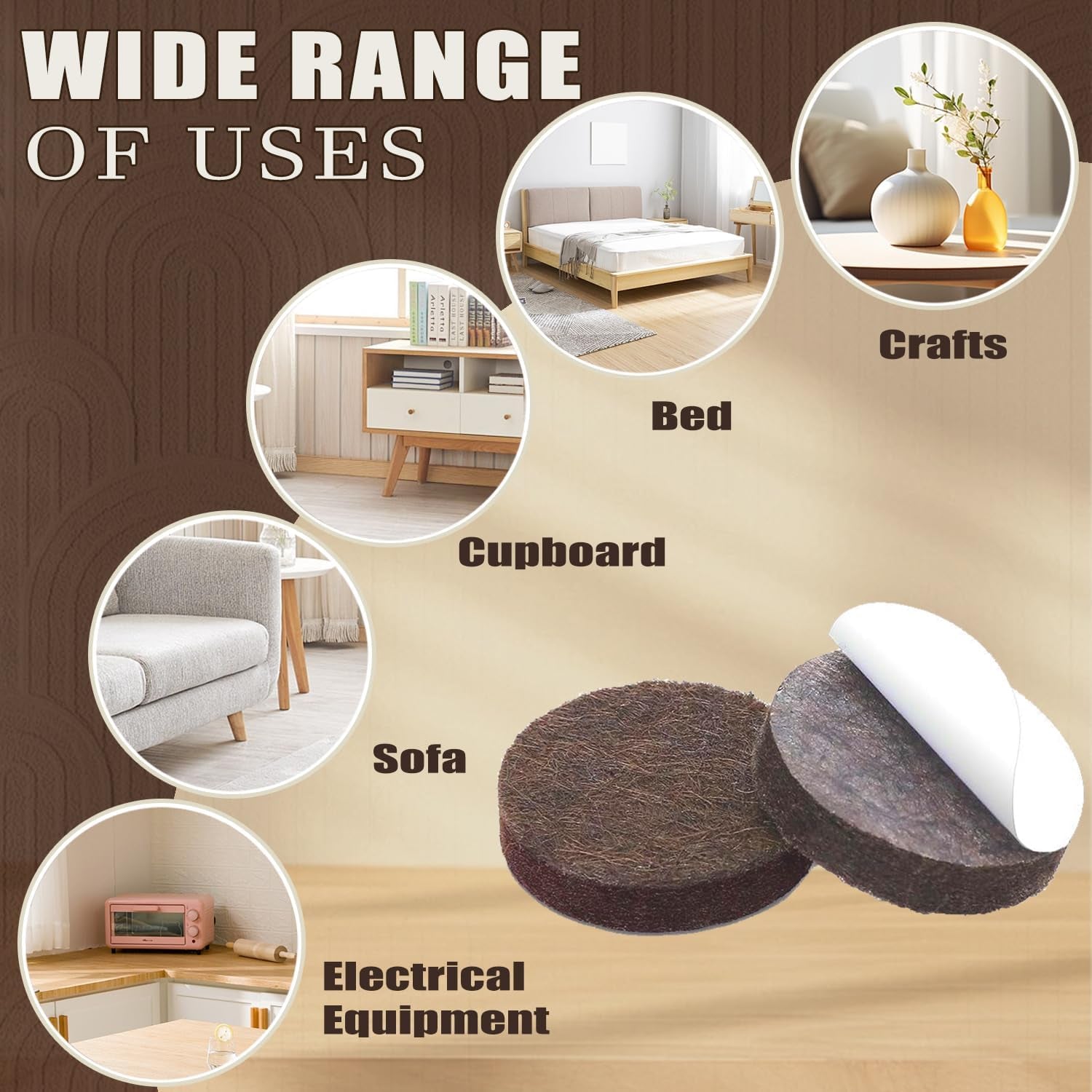 Felt Furniture Pads -56 Pcs(1+2)” Premium Felt Pads for Chair Legs Furniture, Floor Protectors for Hardwood Floors,Brown