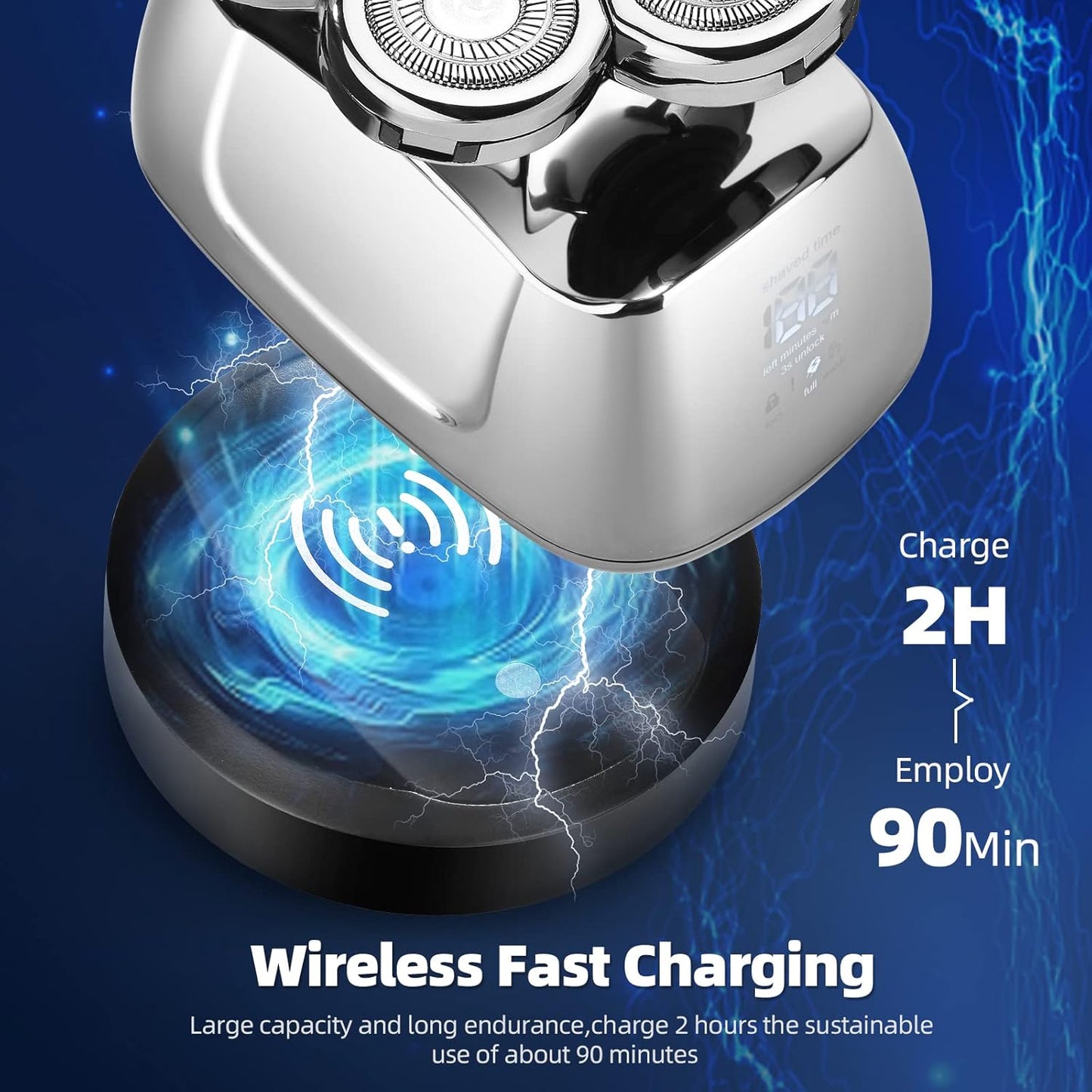 Rasoir À Tête Chauve Homme 7D, Rasoir Electriques Hommes Sans Fil Avec Base De Charge Rapide, 6 En 1 Tondeuse À Barbe Rechargeable, Rasoir Electrique Tondeuse Cheveux Avec Étanche, Affichage LED