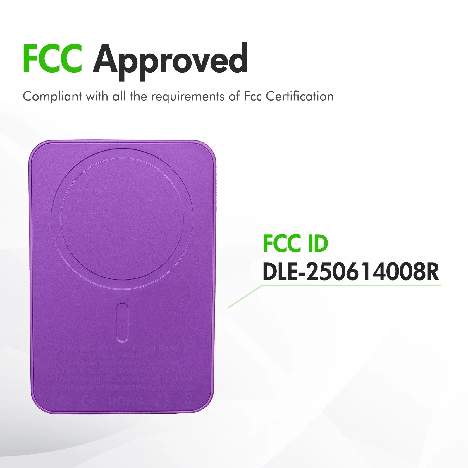 Wireless Power Bank, 10000Mah Super Capacity, with LED Power Display, 2 in 1 Portable Magnetic Power Bank, Compatible with Multi Device with Cable, Purple