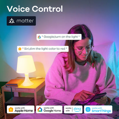 Smart Light Bulbs,  Matter Wifi Color Changing LED Light Bulbs, 9W (60Watt Eqv), A19 E26 RGB Dimmable Smart Light Bulbs Work with Alexa, Google Home, Smartthings, Music Sync, 2 Pack