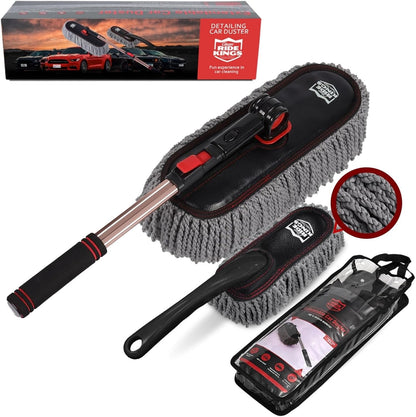 Car Duster Set,Car Duster Exterior Scratch Free with Extendable Handle,Large and Small Auto Brushes Remove Dust for RV and Trucks,Microfiber Interior Brush