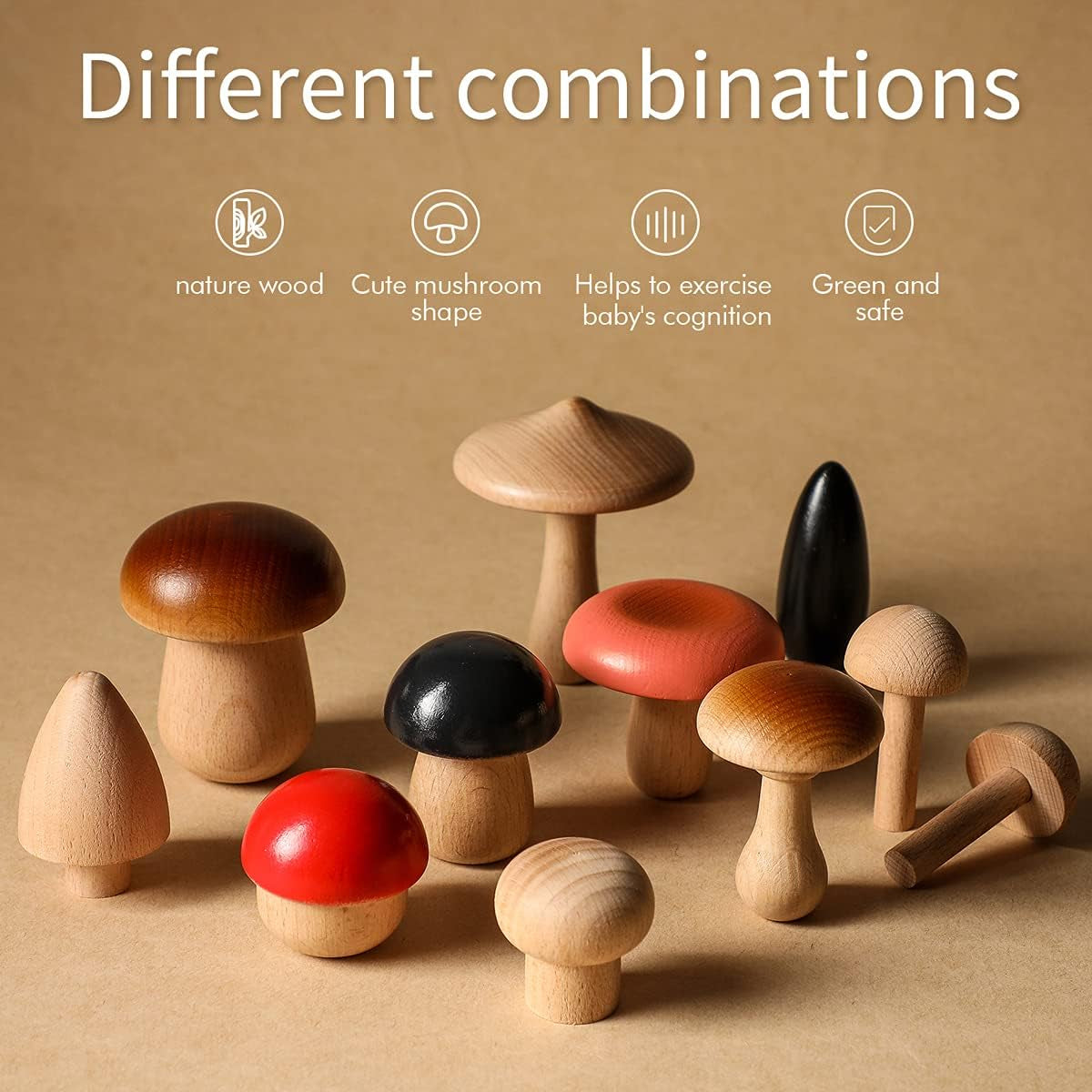 Wooden Mushroom Toys Set for Kids, 11 Pcs Wood Mushroom Kit Art & Craft Set Montessori Early Educational Preschool Classroom Toy