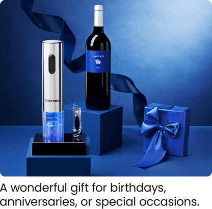 Electric Wine Opener W/ Foil Cutter, One-Touch, Open 30 Bottles on Single Charge, Automatic Corkscrew & Foil Remover, Rechargeable Battery, 110 Watts, 120 Volts, Stainless