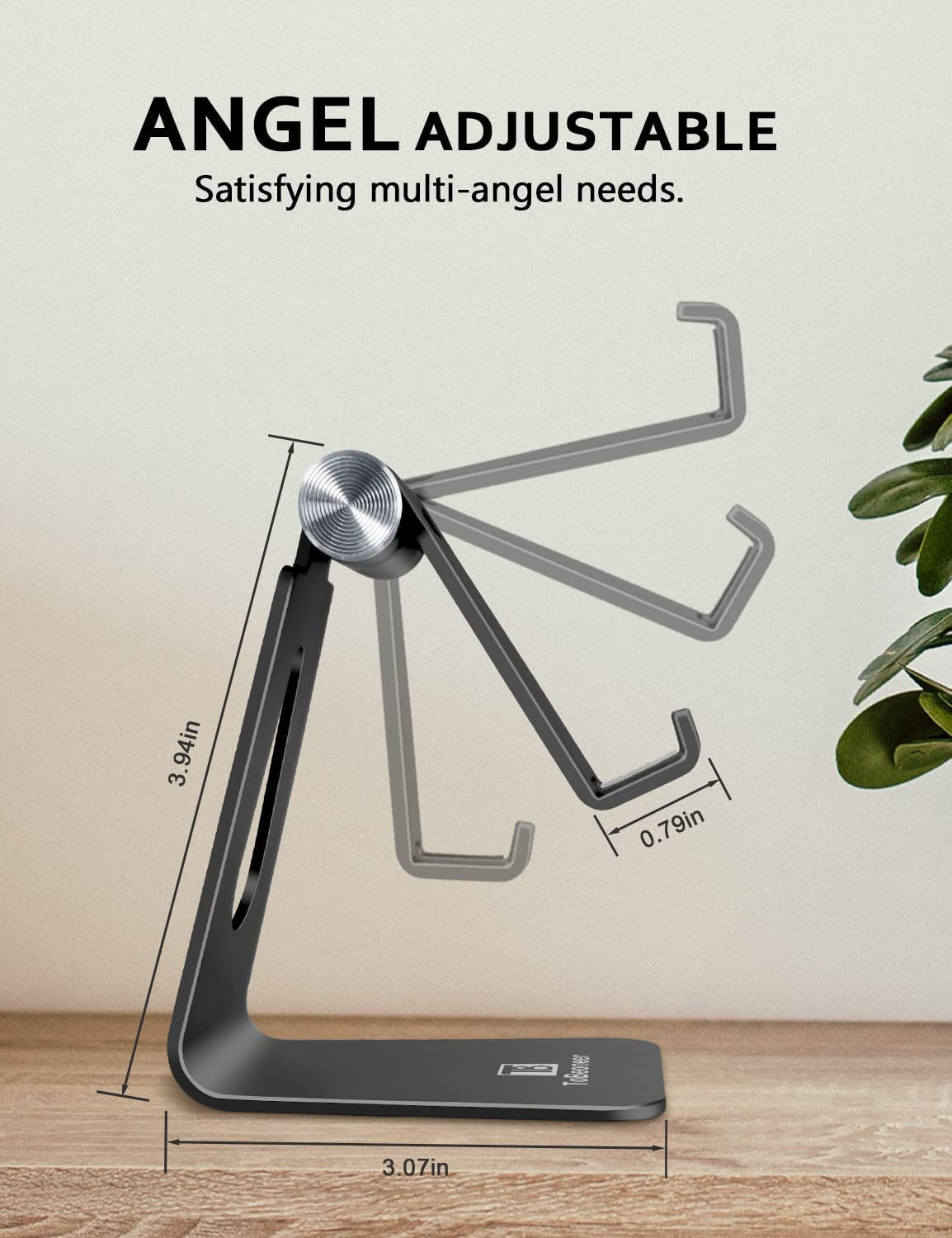 Phone Stand for Desk, Single Adjustable Cell Phone Holder, Portable Mobile Phone Cradle Dock for Iphone 15, 14, 13, 12 Pro Max, Samsung, Huawei, and All Smartphones. (Black)