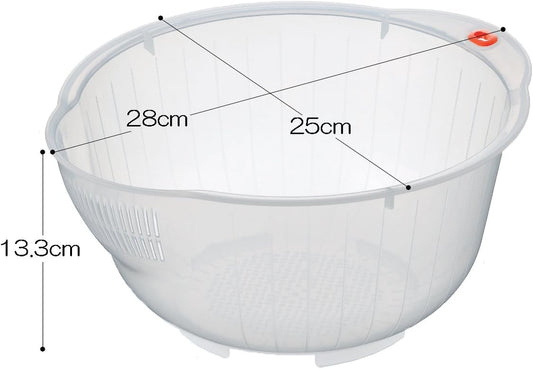 Plastic Japanese Rice Washing Bowl with Side and Bottom Drainers
