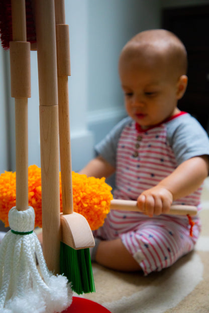 Eco-Friendly Wooden Cleaning Play Set for 3+ Ages Kids, Pretend Kit, Sustainable Wood