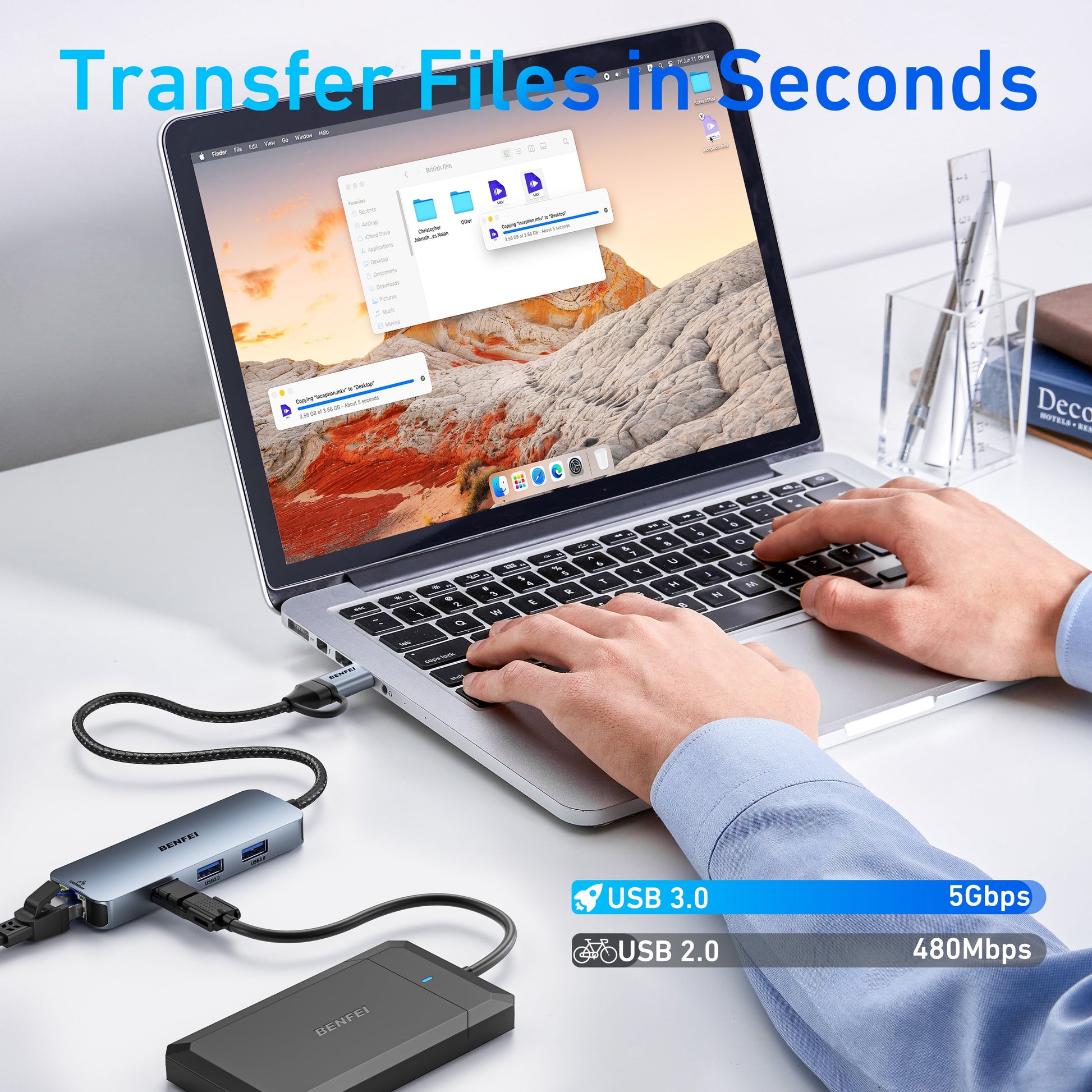 USB-C USB 3.0 to Gigabit Ethernet Adapter with 3-Port USB 3.0