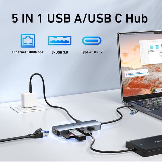 USB-C USB 3.0 to Gigabit Ethernet Adapter with 3-Port USB 3.0