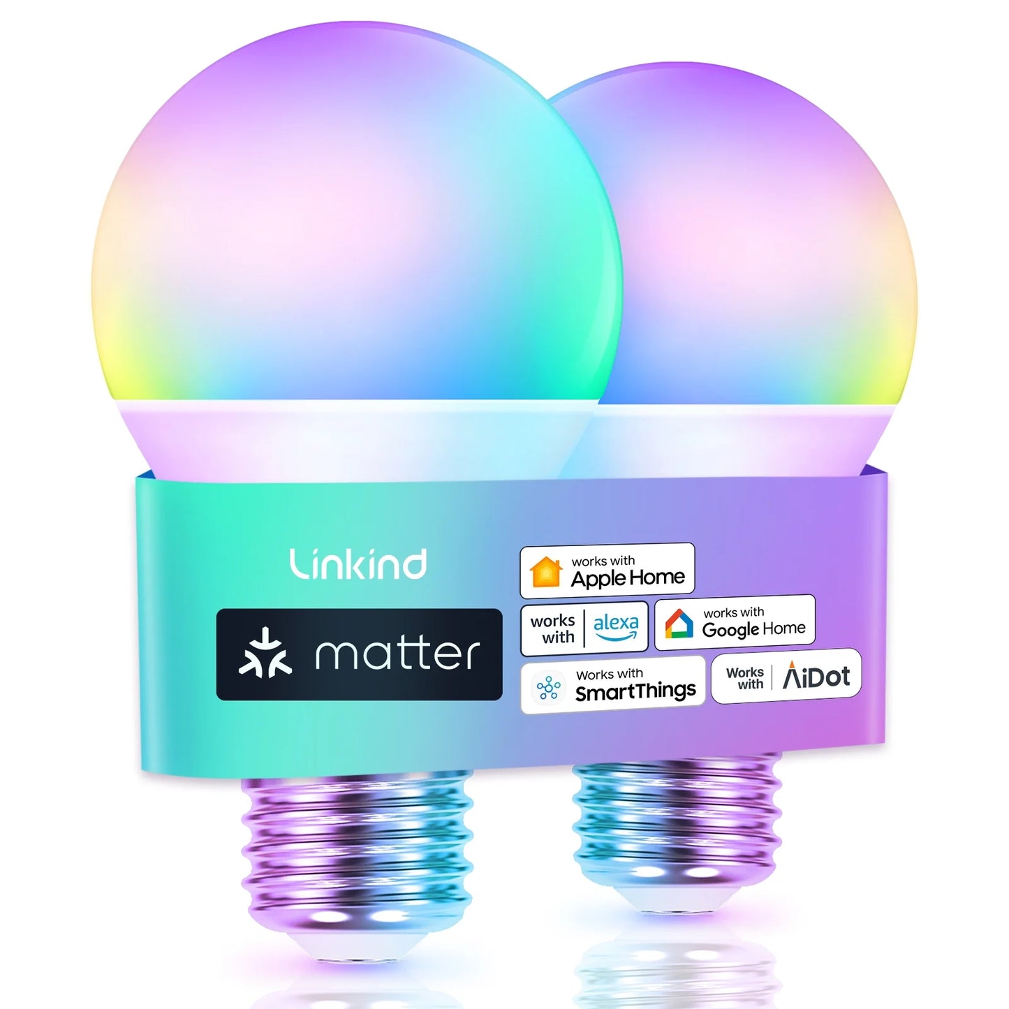 Smart Light Bulbs,  Matter Wifi Color Changing LED Light Bulbs, 9W (60Watt Eqv), A19 E26 RGB Dimmable Smart Light Bulbs Work with Alexa, Google Home, Smartthings, Music Sync, 2 Pack