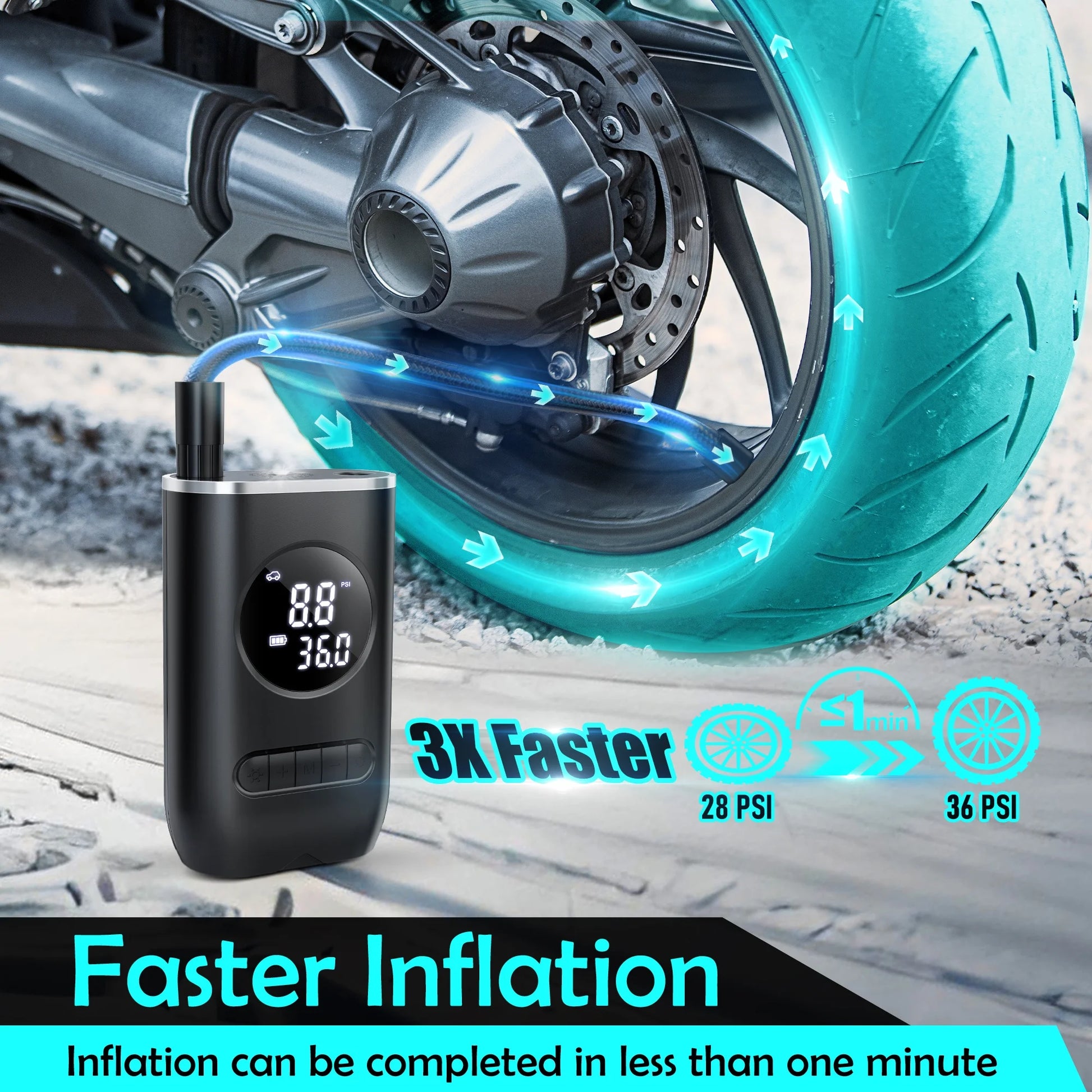 Portable Air Pump with Digital Pressure Gauge
