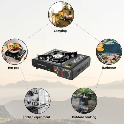 Outdoor Portable Furnace Adjustable Fire 2900W Furnace Lightweight Cooker Unit Kitchen Equipment for Camping Barbecue Hot Pot Cooking W/Storage Box