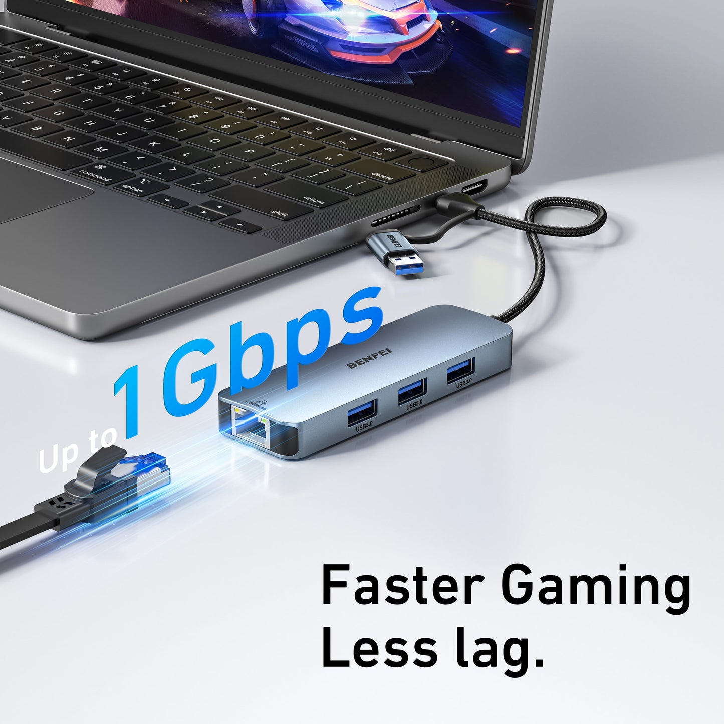 USB-C USB 3.0 to Gigabit Ethernet Adapter with 3-Port USB 3.0