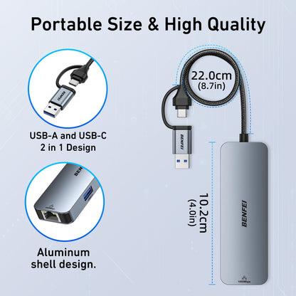 USB-C USB 3.0 to Gigabit Ethernet Adapter with 3-Port USB 3.0