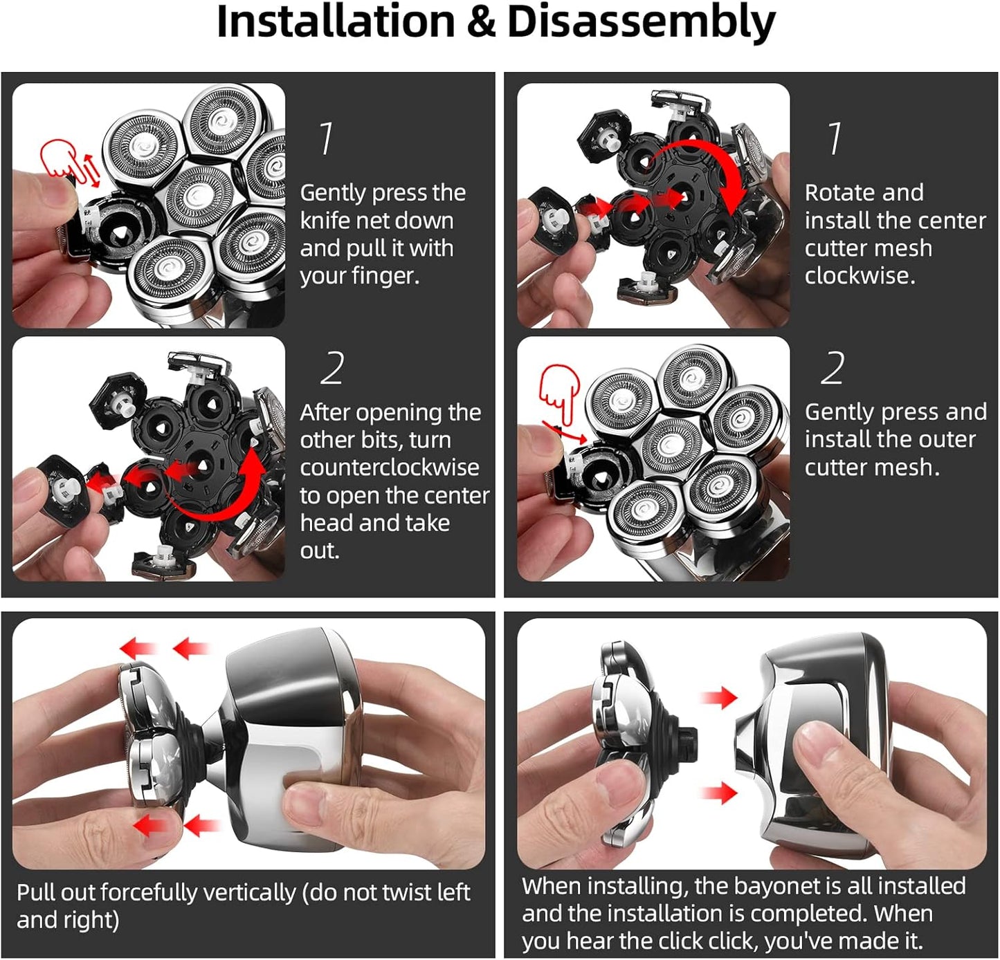 Rasoir À Tête Chauve Homme 7D, Rasoir Electriques Hommes Sans Fil Avec Base De Charge Rapide, 6 En 1 Tondeuse À Barbe Rechargeable, Rasoir Electrique Tondeuse Cheveux Avec Étanche, Affichage LED