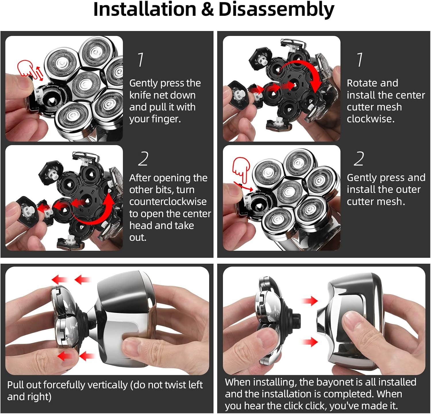Rasoir À Tête Chauve Homme 7D, Rasoir Electriques Hommes Sans Fil Avec Base De Charge Rapide, 6 En 1 Tondeuse À Barbe Rechargeable, Rasoir Electrique Tondeuse Cheveux Avec Étanche, Affichage LED