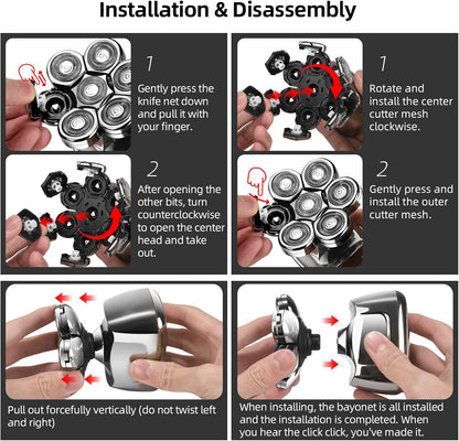 Rasoir À Tête Chauve Homme 7D, Rasoir Electriques Hommes Sans Fil Avec Base De Charge Rapide, 6 En 1 Tondeuse À Barbe Rechargeable, Rasoir Electrique Tondeuse Cheveux Avec Étanche, Affichage LED