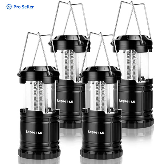 LED Collapsible Camping Lantern 4-Packs, Super Bright, Battery Powered Camping Light, IPX4 Water Resistant, Portable Emergency Lights for Power Outage, Hurricane, Storms