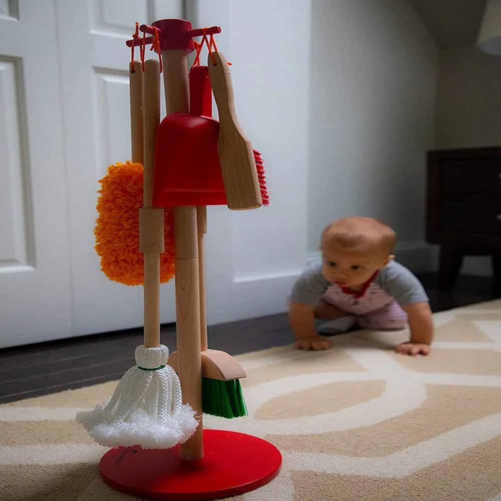 Eco-Friendly Wooden Cleaning Play Set for 3+ Ages Kids, Pretend Kit, Sustainable Wood