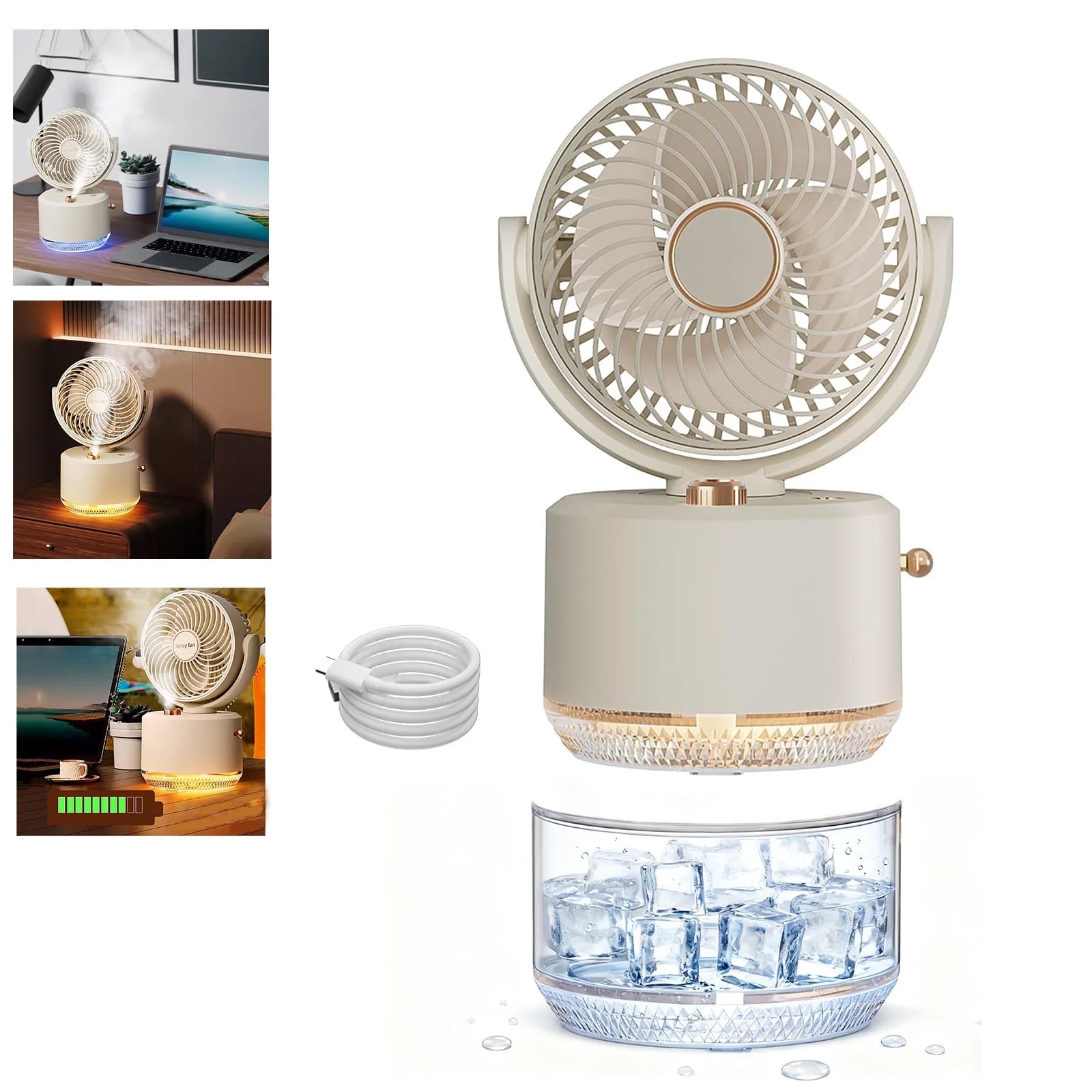 Portable Outdoor Misting Fan, Cool Misting Fan Portable with Mister, Battery Powered with 3 Fan Speeds & 3 Mist Settings for Camping, Tailgating, and Beach