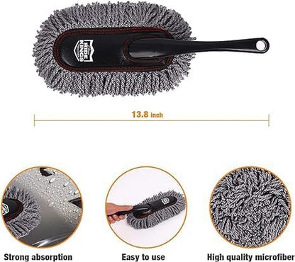Car Duster Set,Car Duster Exterior Scratch Free with Extendable Handle,Large and Small Auto Brushes Remove Dust for RV and Trucks,Microfiber Interior Brush