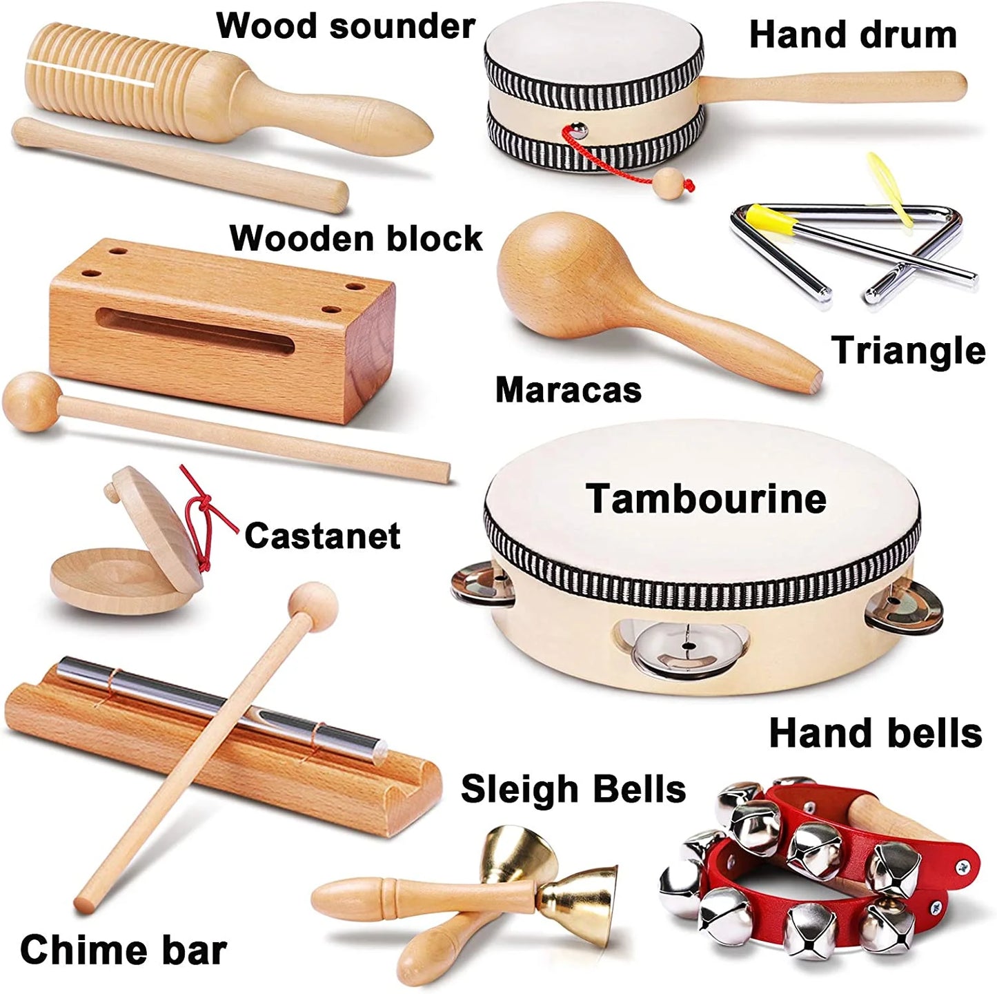 Toddler Musical Instruments Natural Wooden Percussion Instruments Toy for Kids Preschool Educationa Musical Toys Set for Boys Girls with Storage Bag