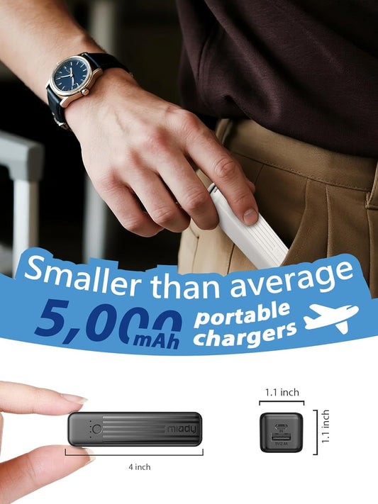 2-Pack Small Portable Charger, 5000Mah Mini Battery Pack 3.45Oz Lightweight Power Bank 5V/2.4A Output & 5V/2A Input Compatible with Iphone, Galaxy, Android Etc